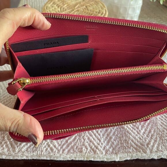 Prada Saffiano leather zip around wallet with bow in Peony Pink - Picture 7 of 12